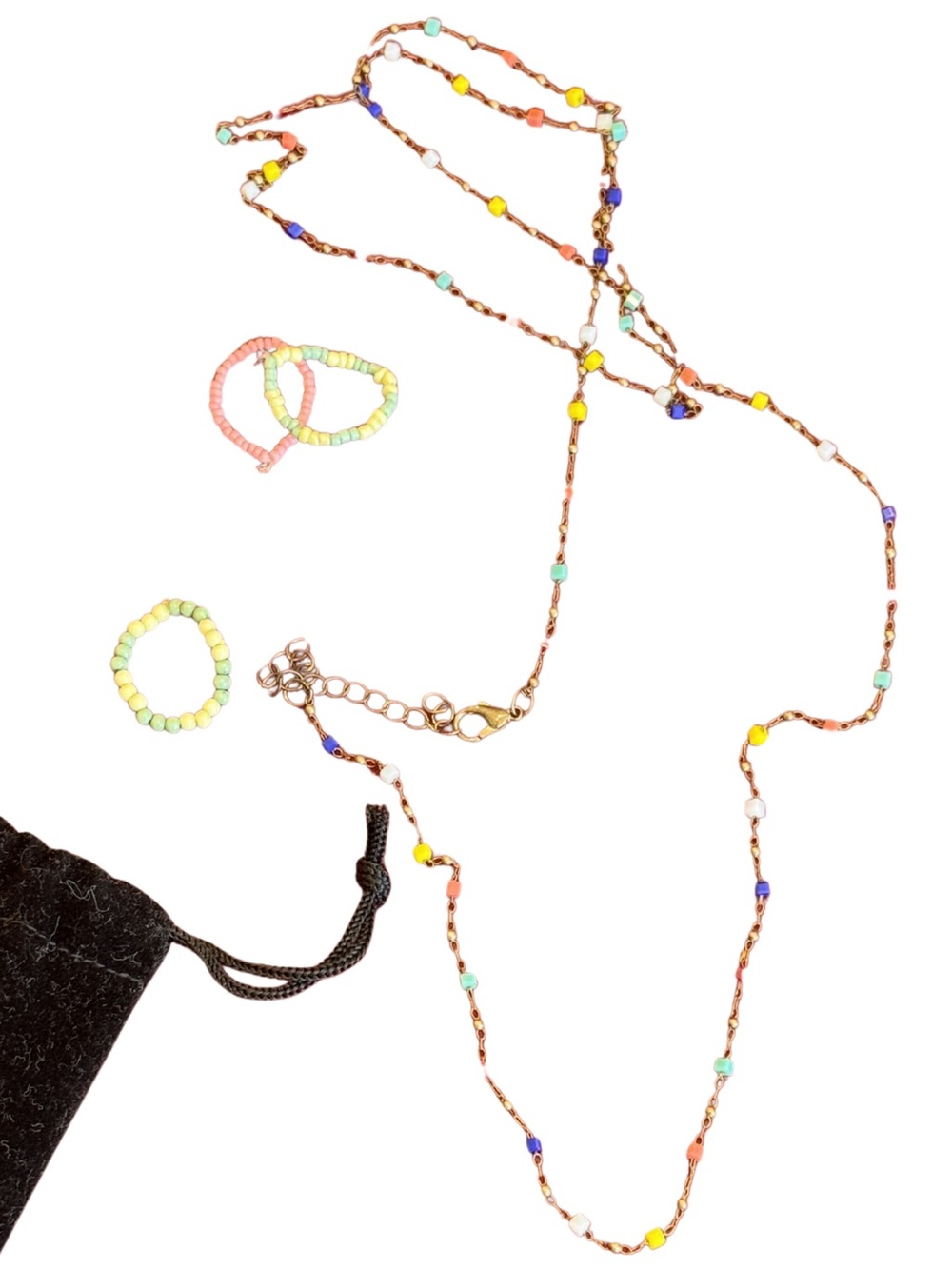 Delicate Gold Beaded Station Necklace with Pastel Multi Bead Rings